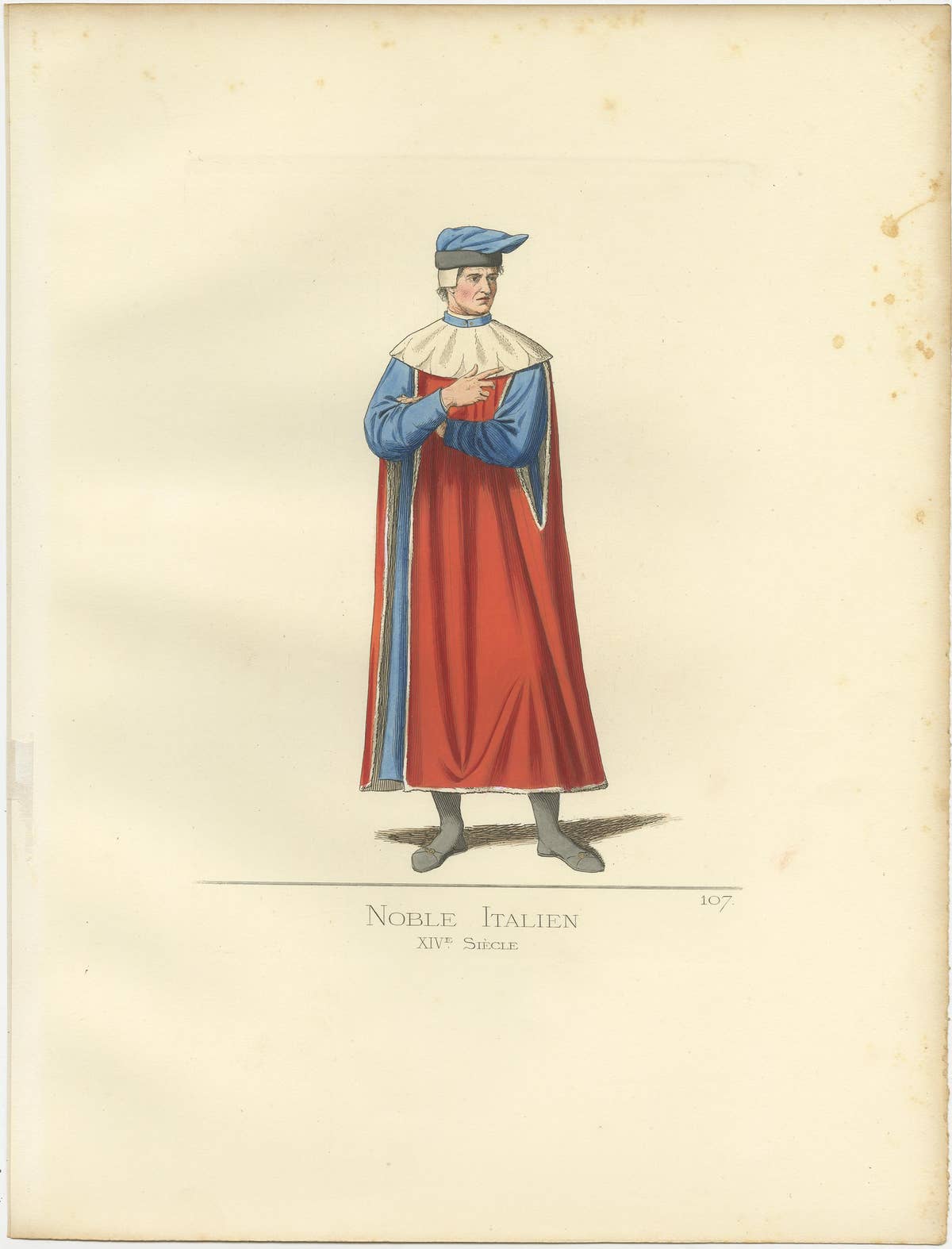 Antique Print of an Italian Nobleman, 14th Century, by Bonnard, 1860