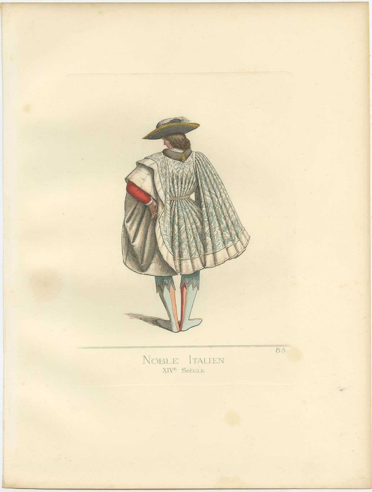 Antique Print of an Italian Nobleman, 14th Century, by Bonnard, 1860