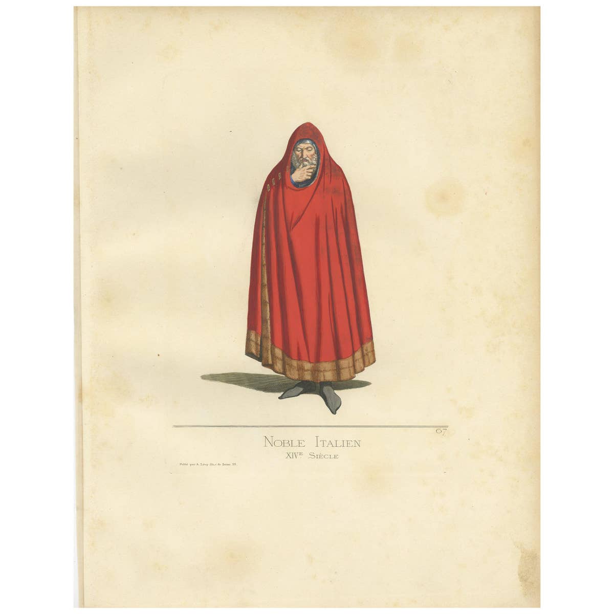 Antique Print of an Italian Nobleman, 14th Century, by Bonnard, 1860