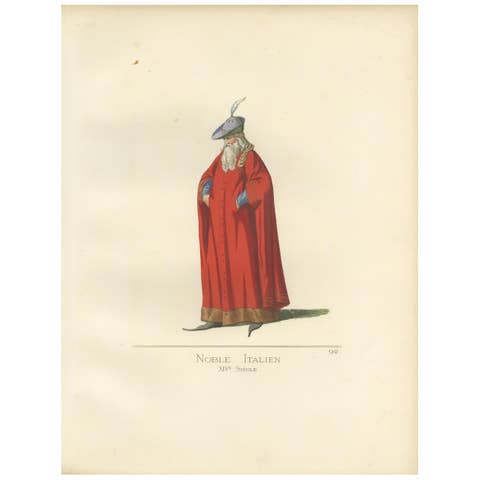 Antique Print of an Italian Nobleman, 14th Century, by Bonnard, 1860