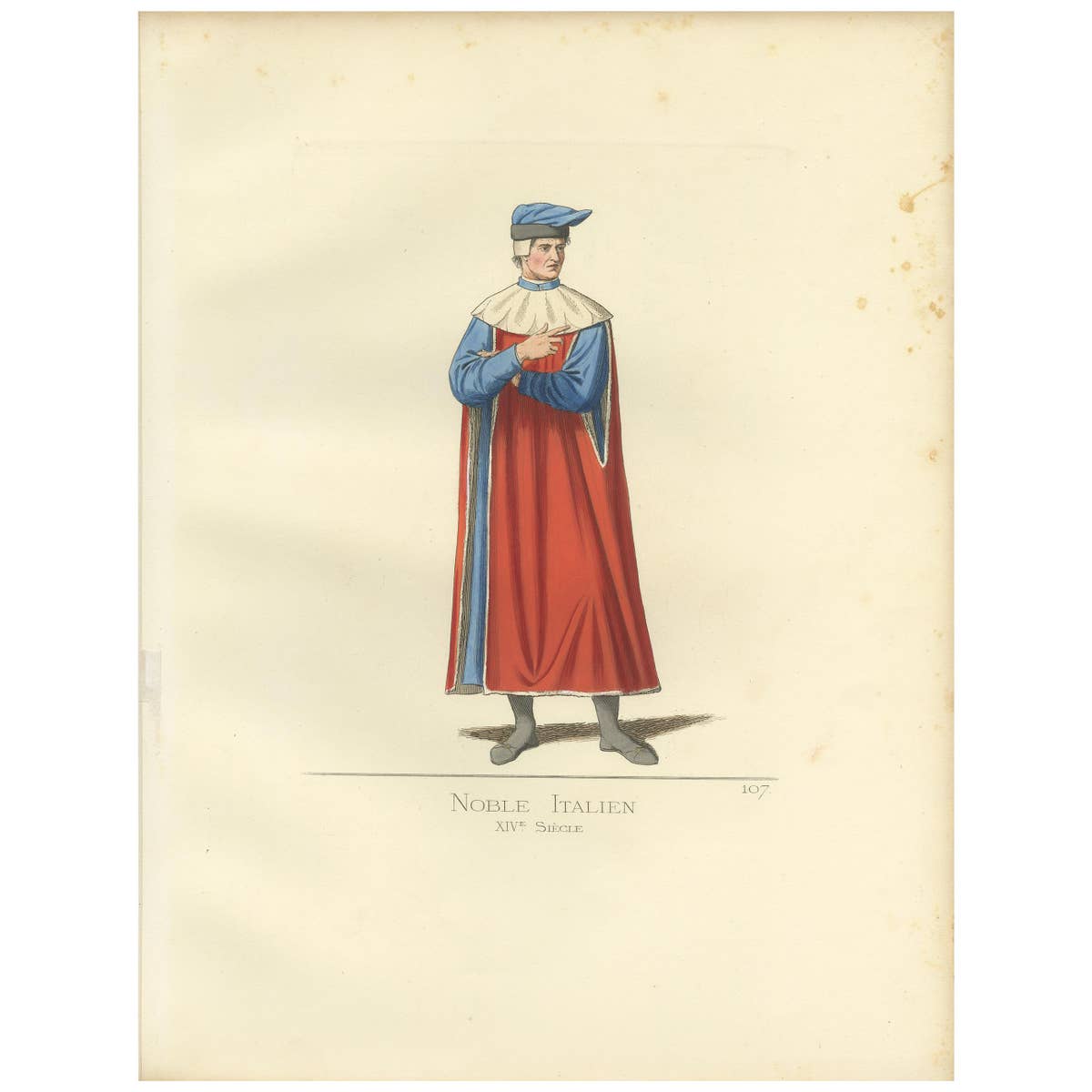 Antique Print of an Italian Nobleman, 14th Century, by Bonnard, 1860