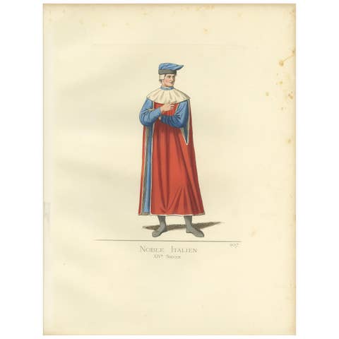 Antique Print of an Italian Nobleman, 14th Century, by Bonnard, 1860