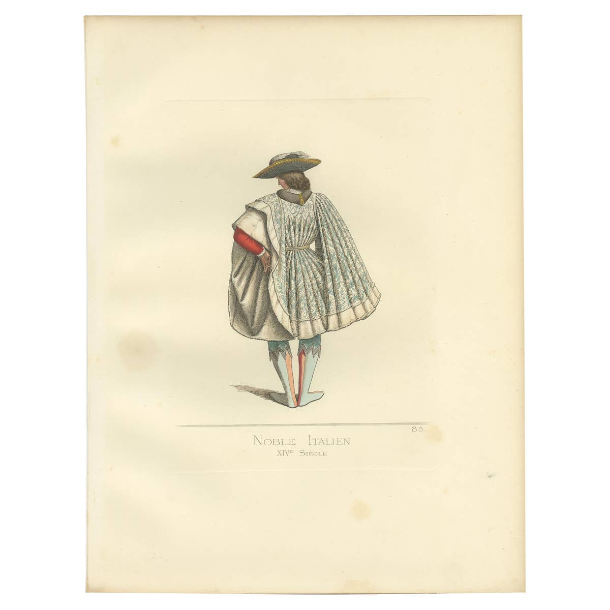 Antique Print of an Italian Nobleman, 14th Century, by Bonnard, 1860