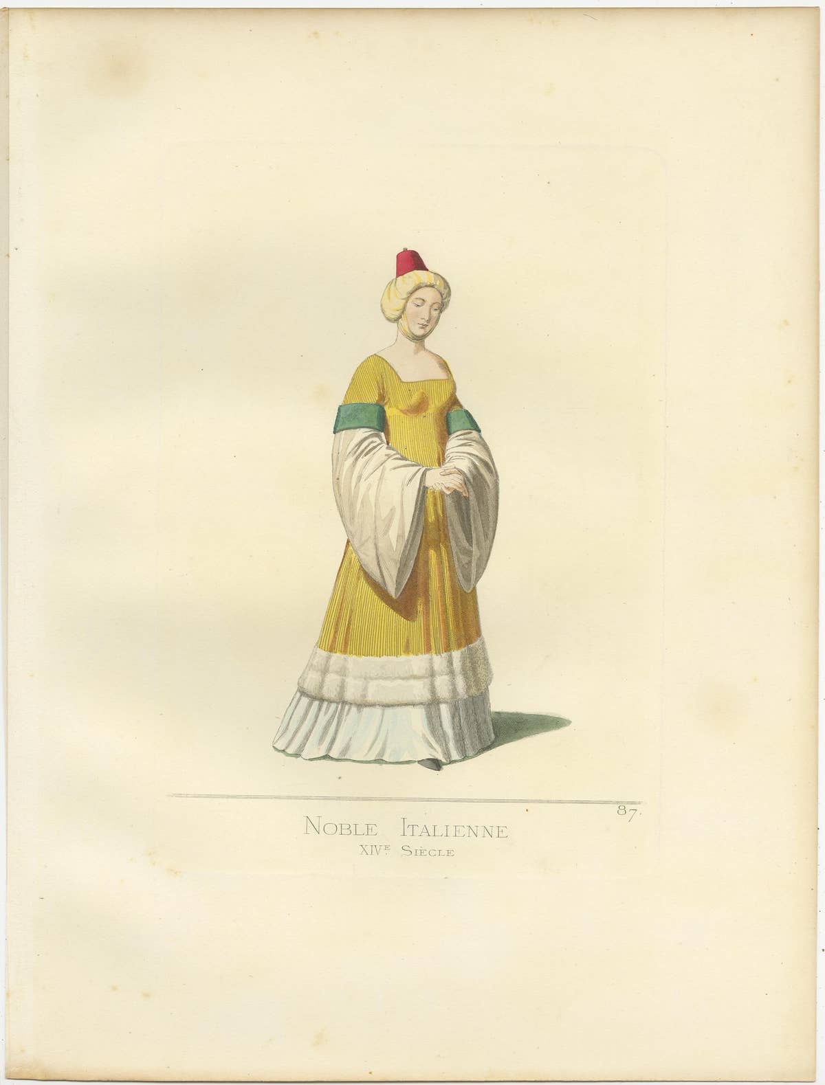 Antique Print of an Italian Noblewoman, 14th Century, by Bonnard, 1860
