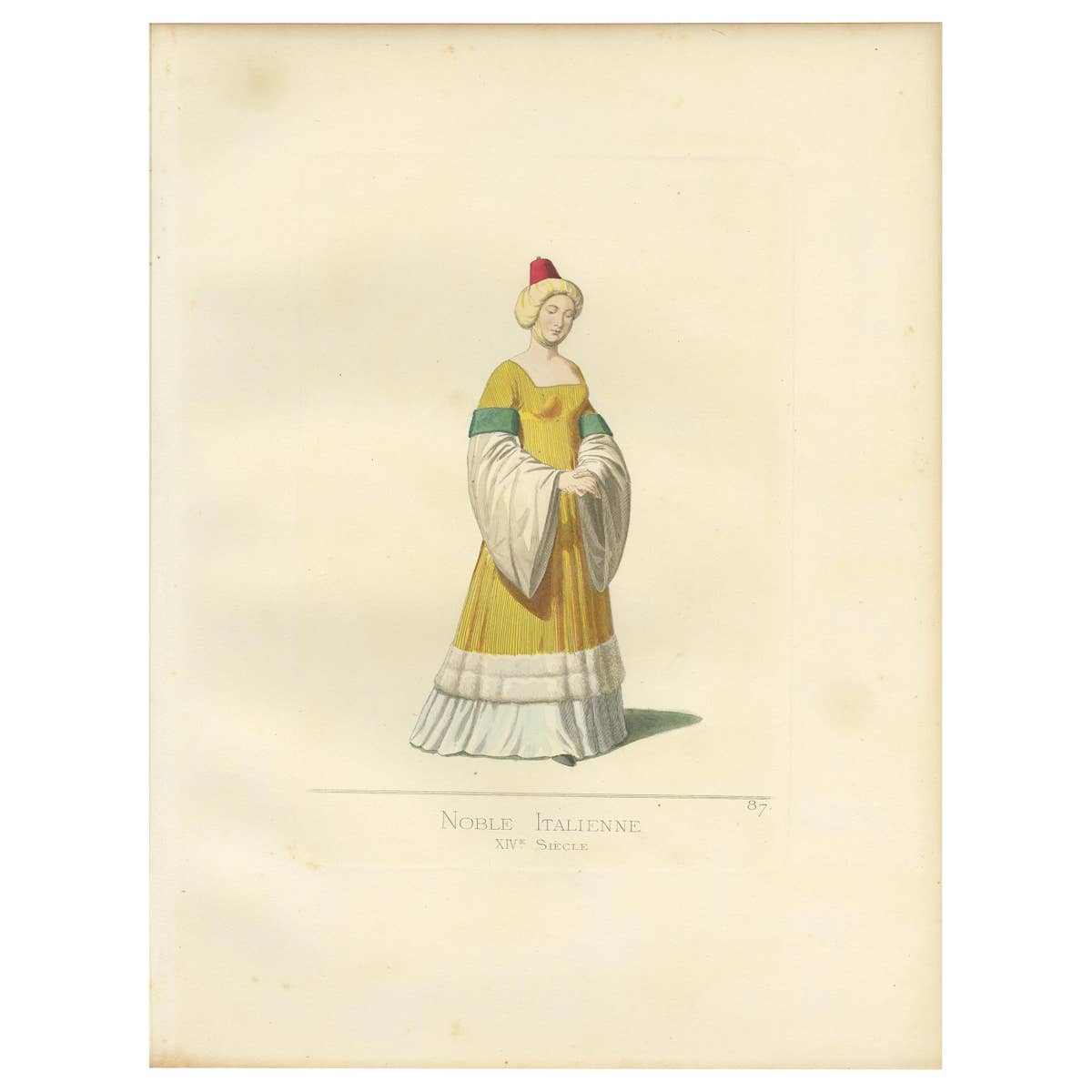 Antique Print of an Italian Noblewoman, 14th Century, by Bonnard, 1860