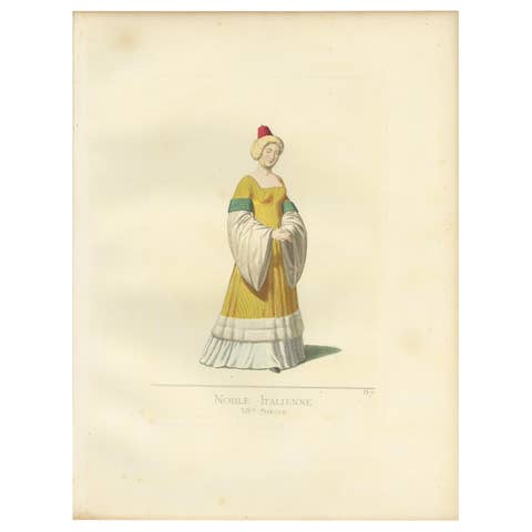 Antique Print of an Italian Noblewoman, 14th Century, by Bonnard, 1860