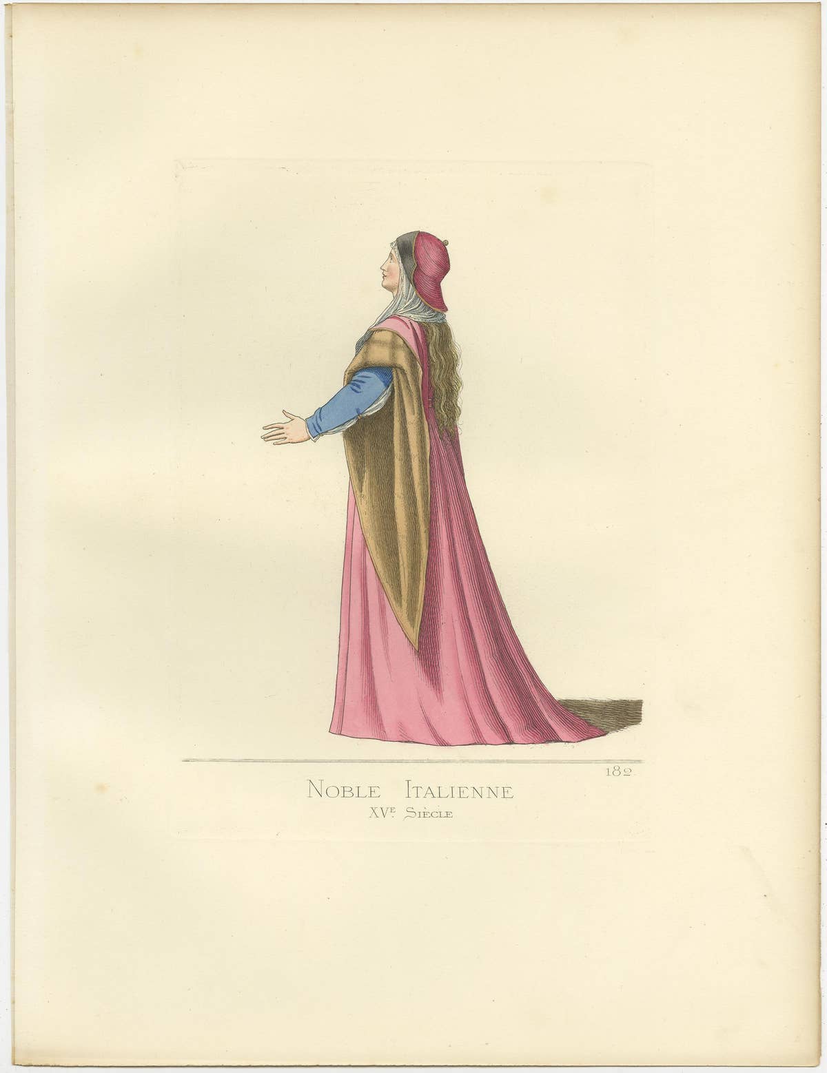 Antique Print of an Italian Noblewoman, 15th Century, by Bonnard, 1860