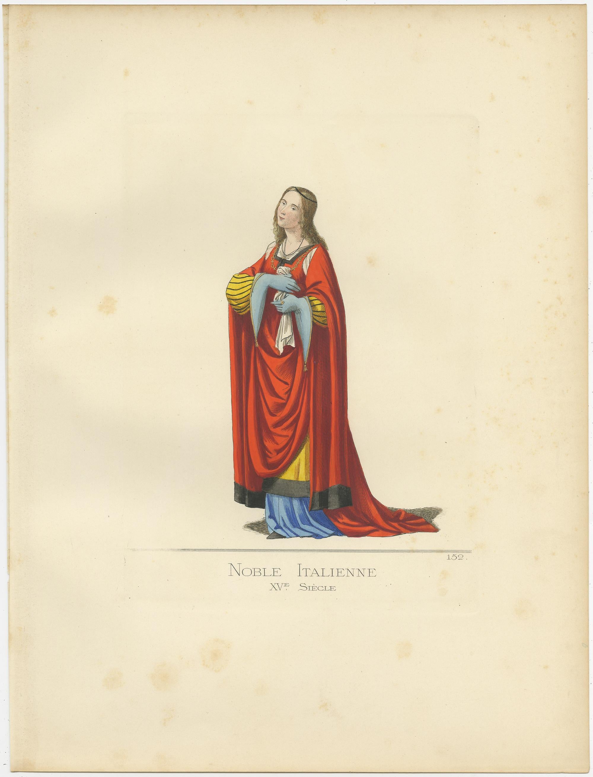 Antique Print of an Italian Noblewoman, 15th Century, by Bonnard, 1860 In Good Condition For Sale In Langweer, NL