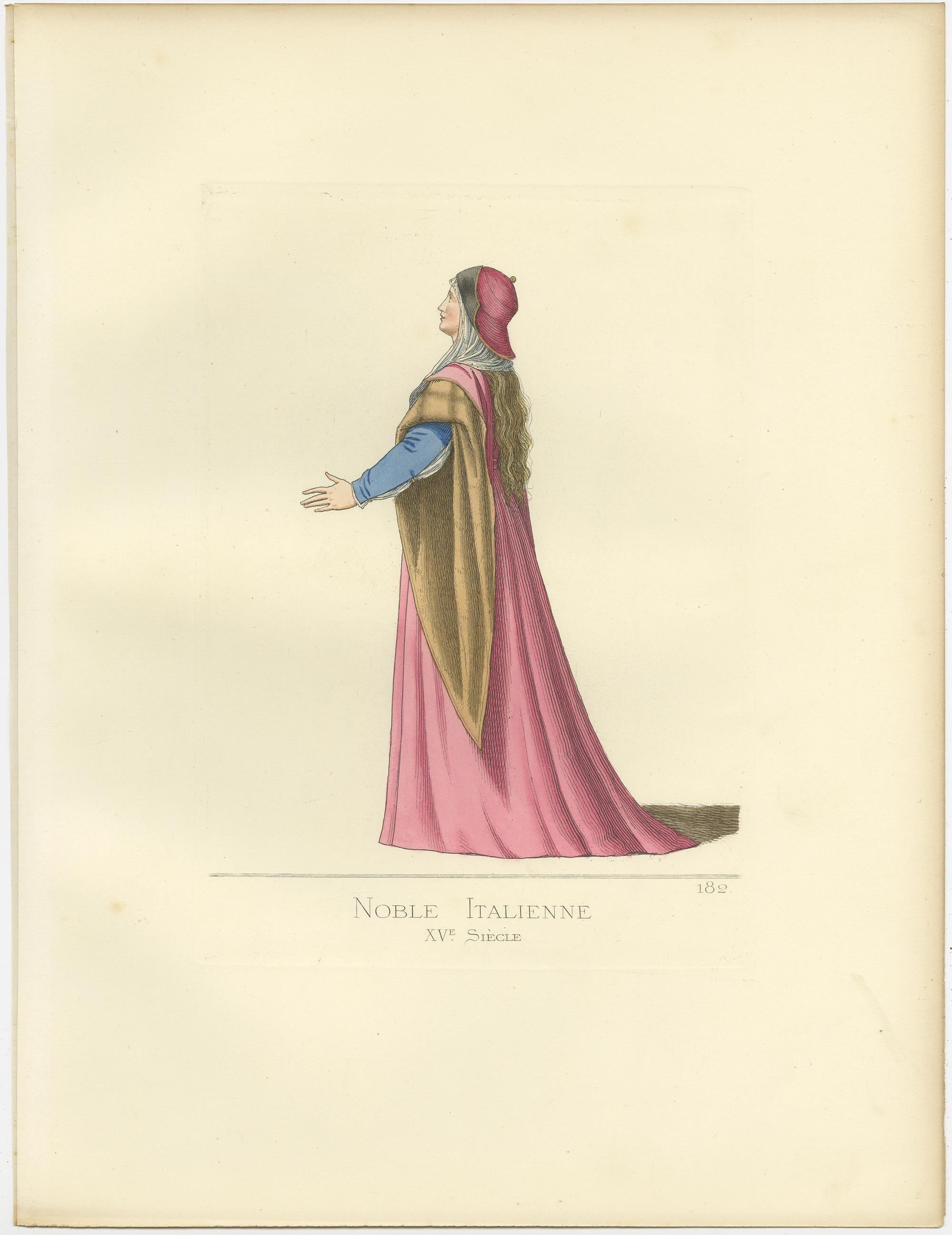 Antique Print of an Italian Noblewoman, 15th Century, by Bonnard, 1860 In Good Condition For Sale In Langweer, NL