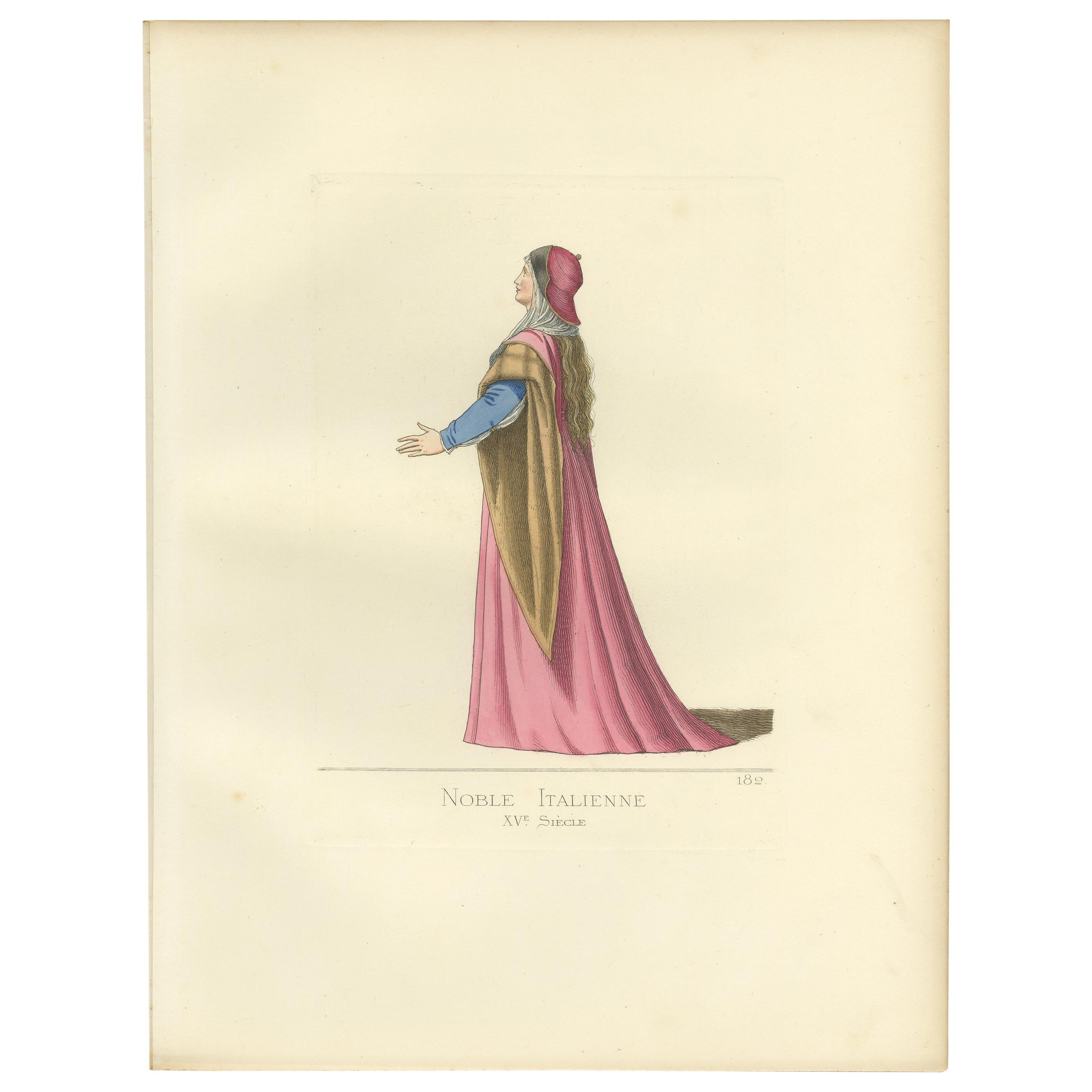 Antique Print of an Italian Noblewoman, 15th Century, by Bonnard, 1860 For Sale
