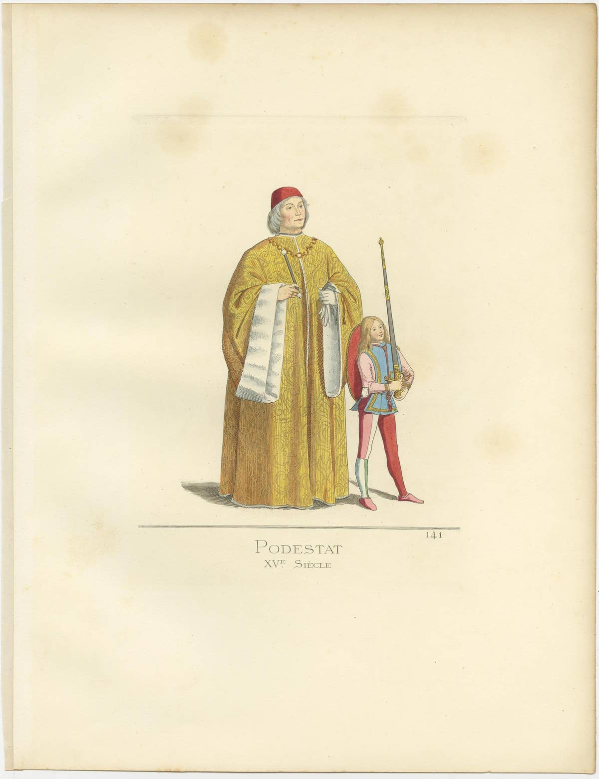 Antique Print of an Italian Podesta, 15th Century, by Bonnard, 1860