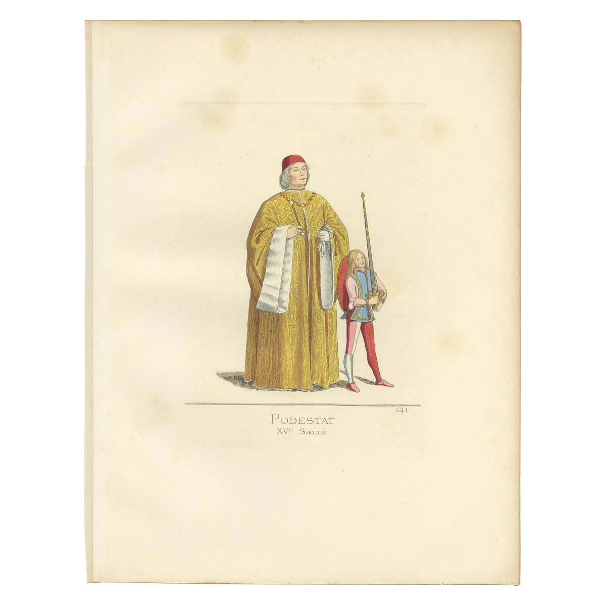 Antique Print of an Italian Podesta, 15th Century, by Bonnard, 1860