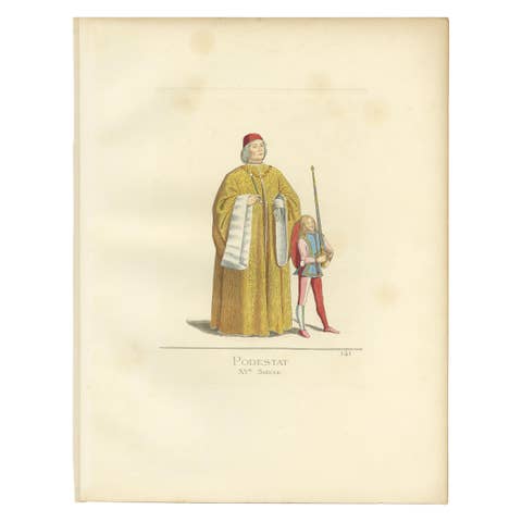 Antique Print of an Italian Podesta, 15th Century, by Bonnard, 1860