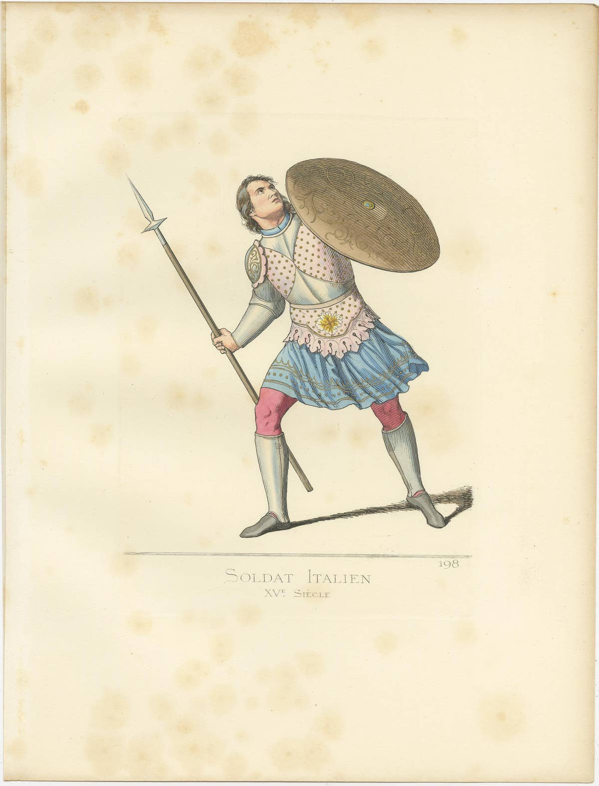 Antique Print of an Italian Soldier, 15th Century, by Bonnard, 1860