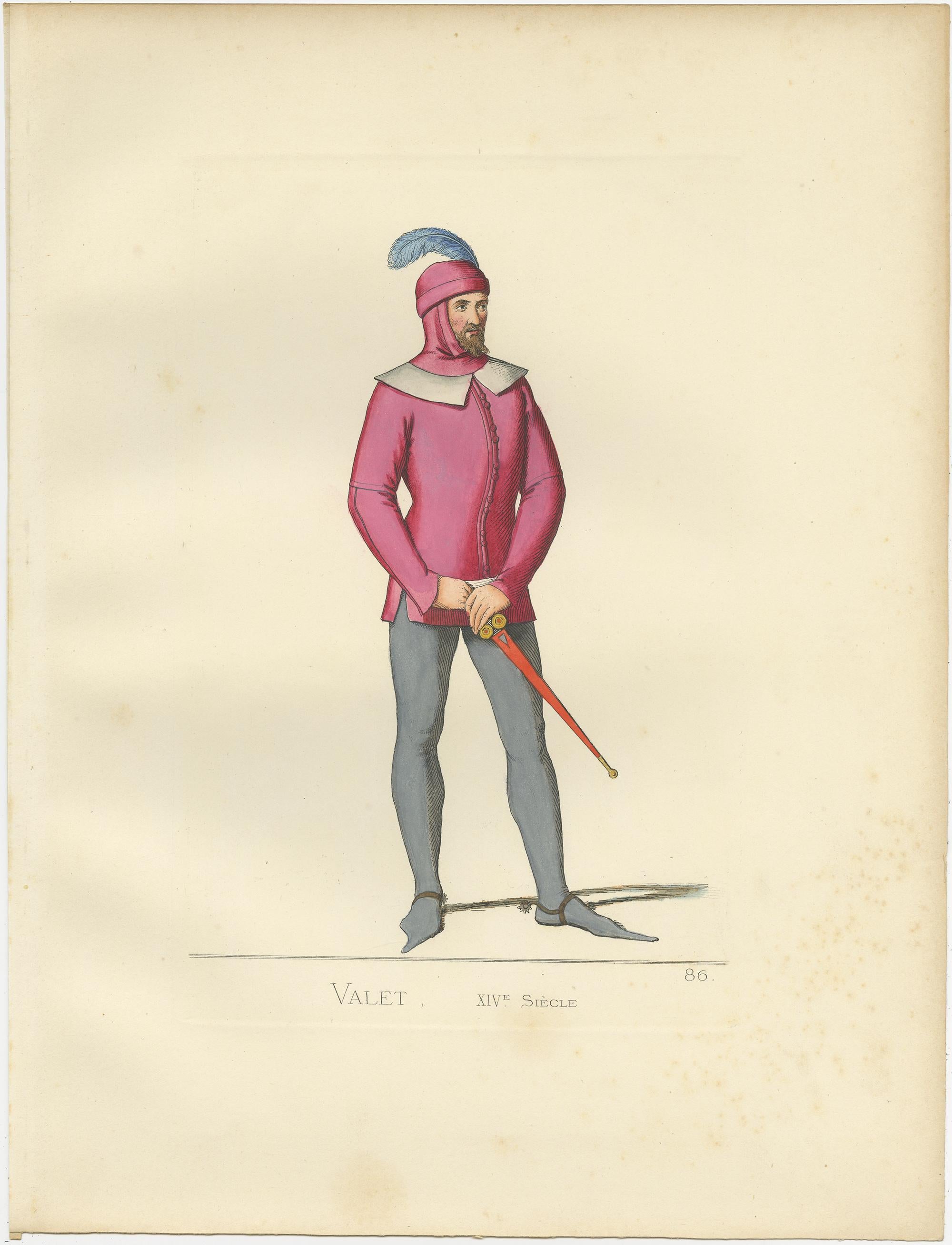 19th Century Antique Print of an Italian Valet or Servant by Bonnard, 1860 For Sale