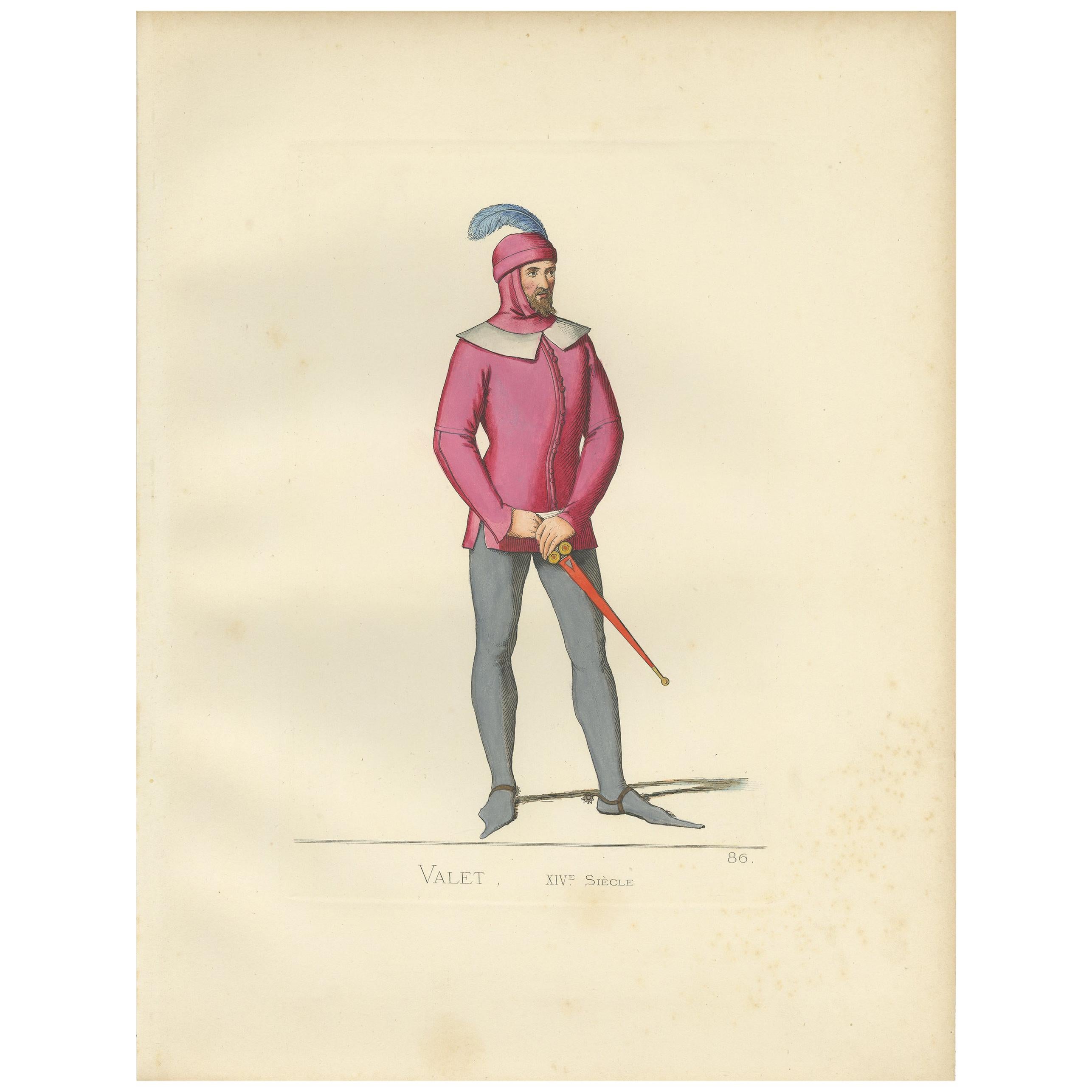 Antique Print of an Italian Valet or Servant by Bonnard, 1860 For Sale