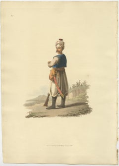 Antique Print of Janizary, Hand-Colored Aquatint, Turkey, 1818