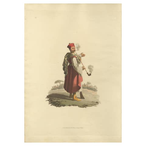 Antique Print of Janizary, 1818, Engraving on Paper, Watermarked