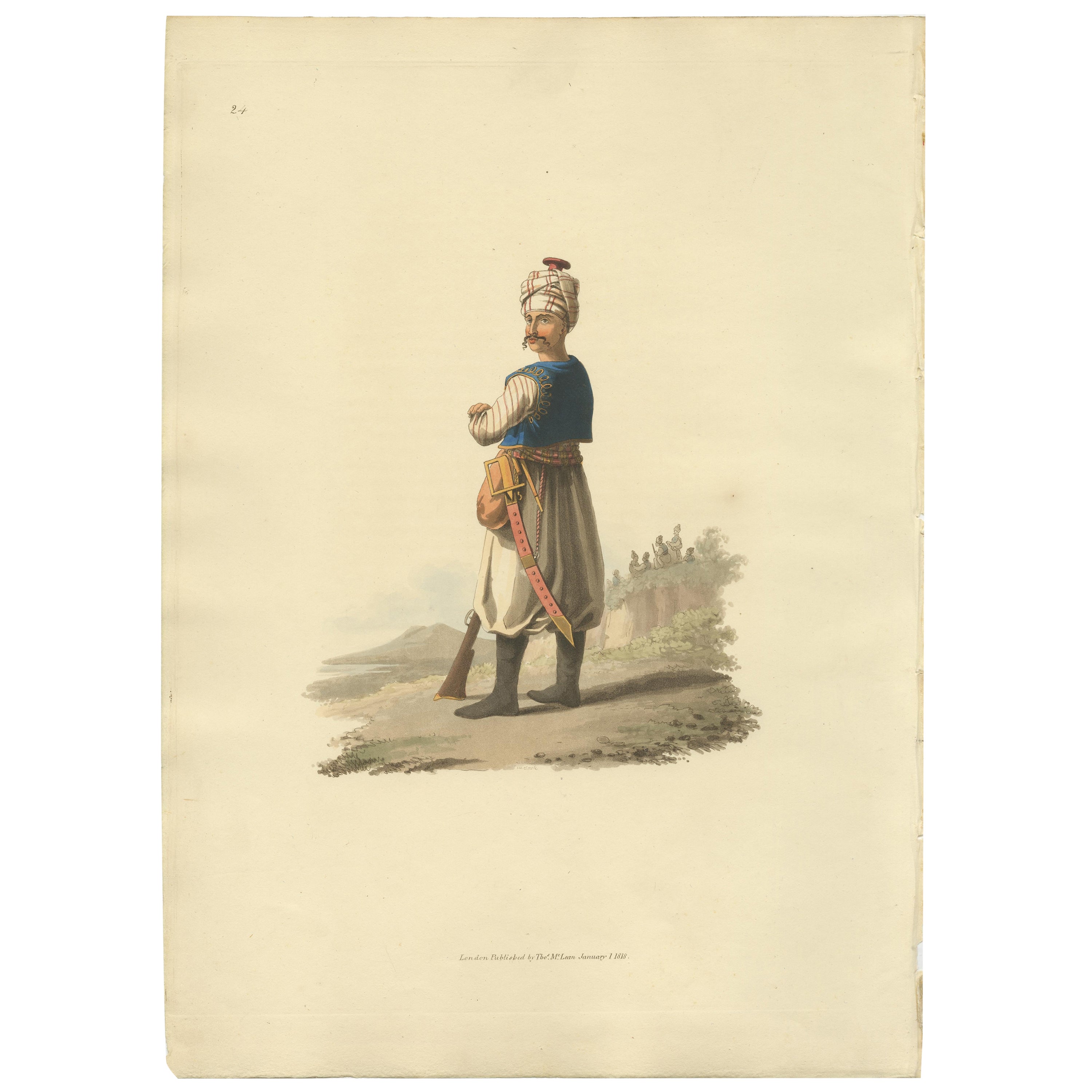 Impression ancienne d'un jaizary du costume militaire de Turquie, 1818