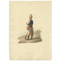 Impression ancienne d'un jaizary du costume militaire de Turquie, 1818