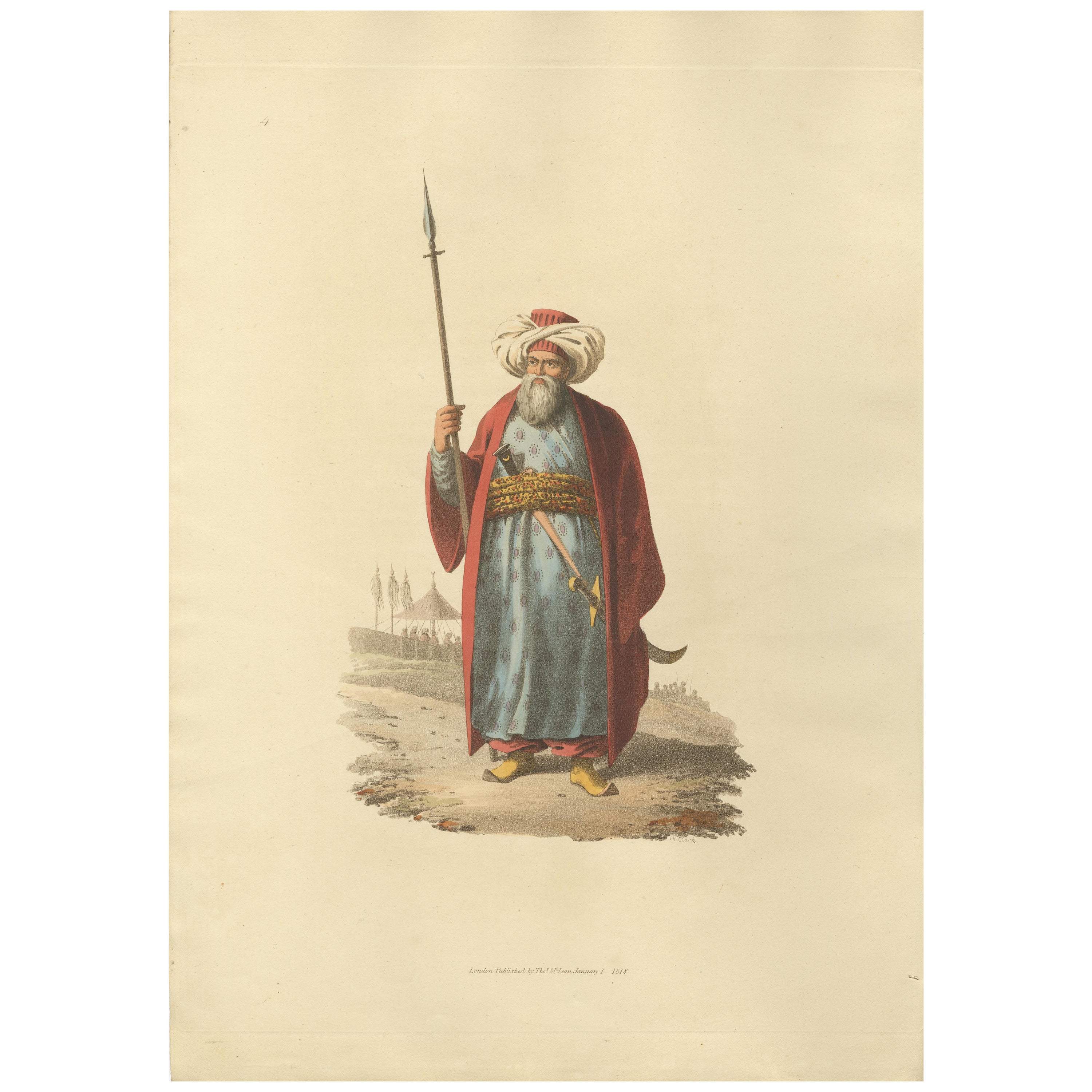 Impression ancienne d'un officier mamelouk, le costume militaire de la Turquie, 1818