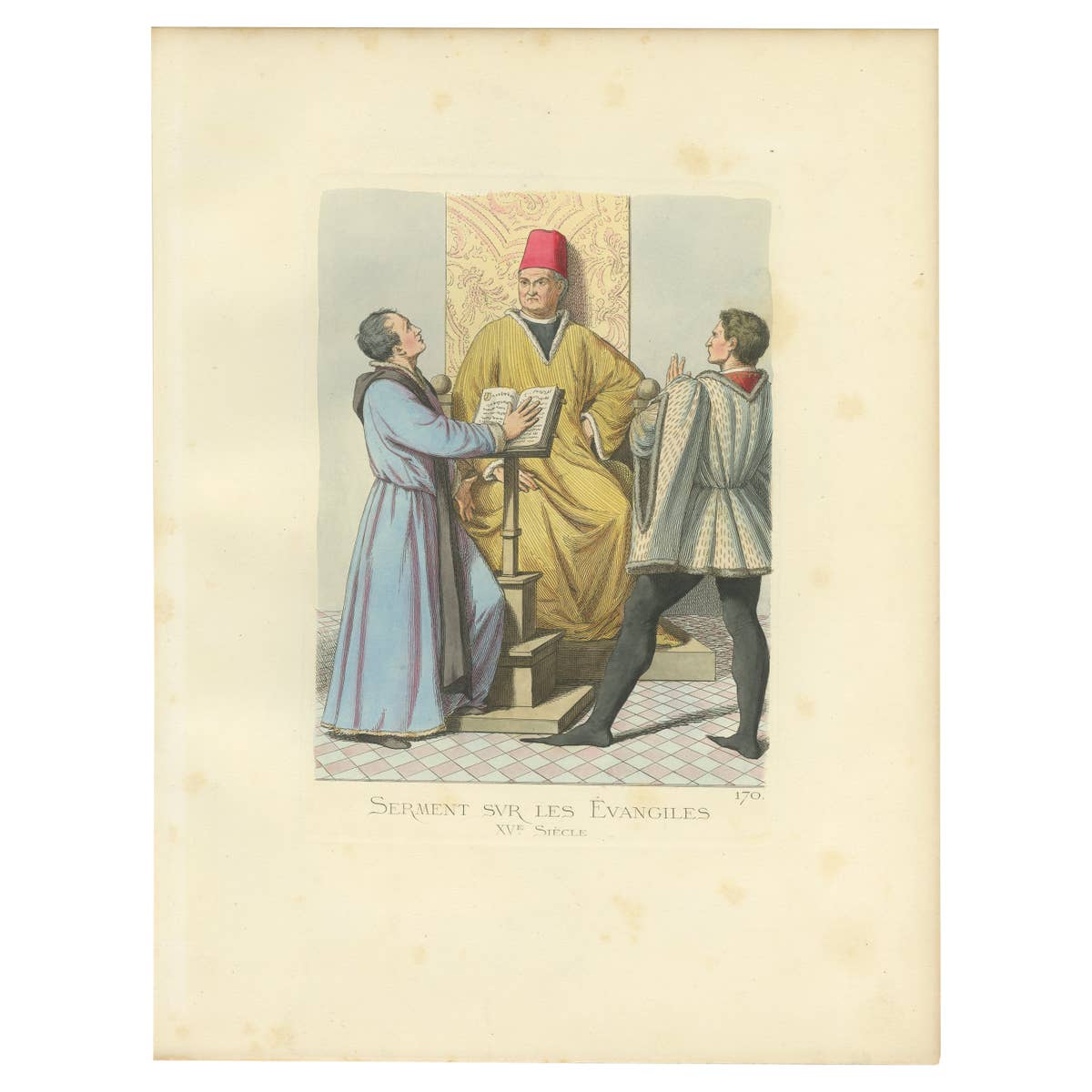 Antique Print of an Oath on the Bible by Bonnard, 1860