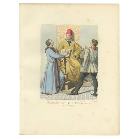 Antique Print of an Oath on the Bible by Bonnard, 1860