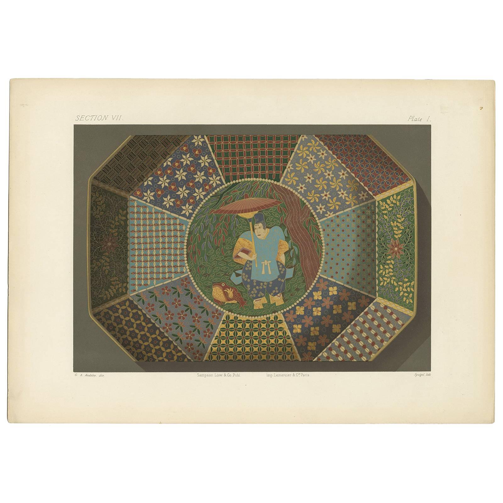 Antique Print of an Octagonal Dish 'Japan' by G. Audsley, 1884