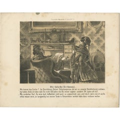 Antique Print of an Office Scene in Germany in the 19th Century, c.1860