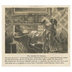 Antiker Druck einer Büroszene in Deutschland im 19. Jahrhundert, um 1860