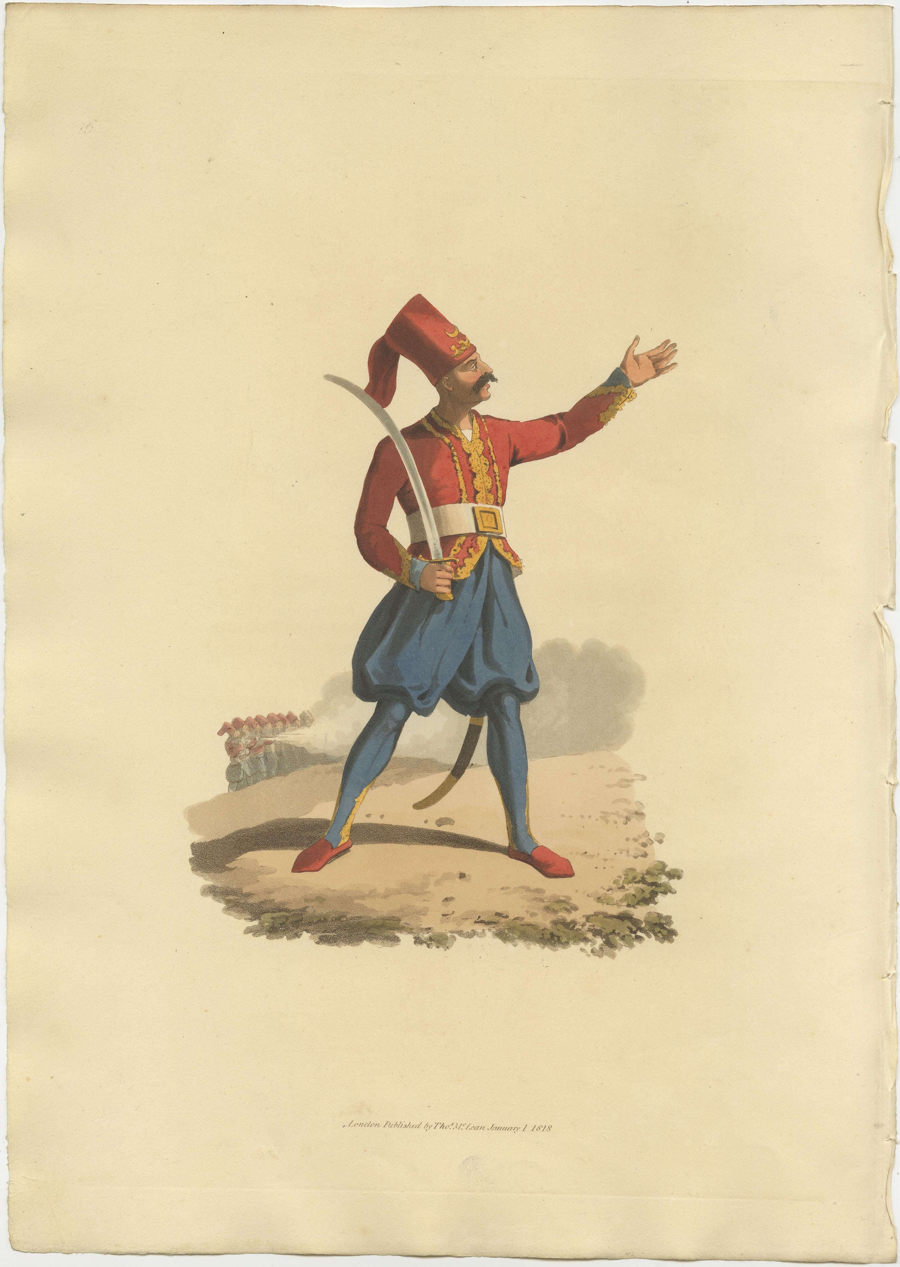 This print is from 'The Military Costume of Turkey. Illustrated by A Series of Engravings. From Drawings made on the Spot. Dedicated by Permission to His Excellency the Minister of the Ottoman Porte to his Britannic Majesty.'

London, Published by