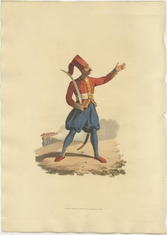 Hand-Colored Aquatint of European Infantry Officer, 1818