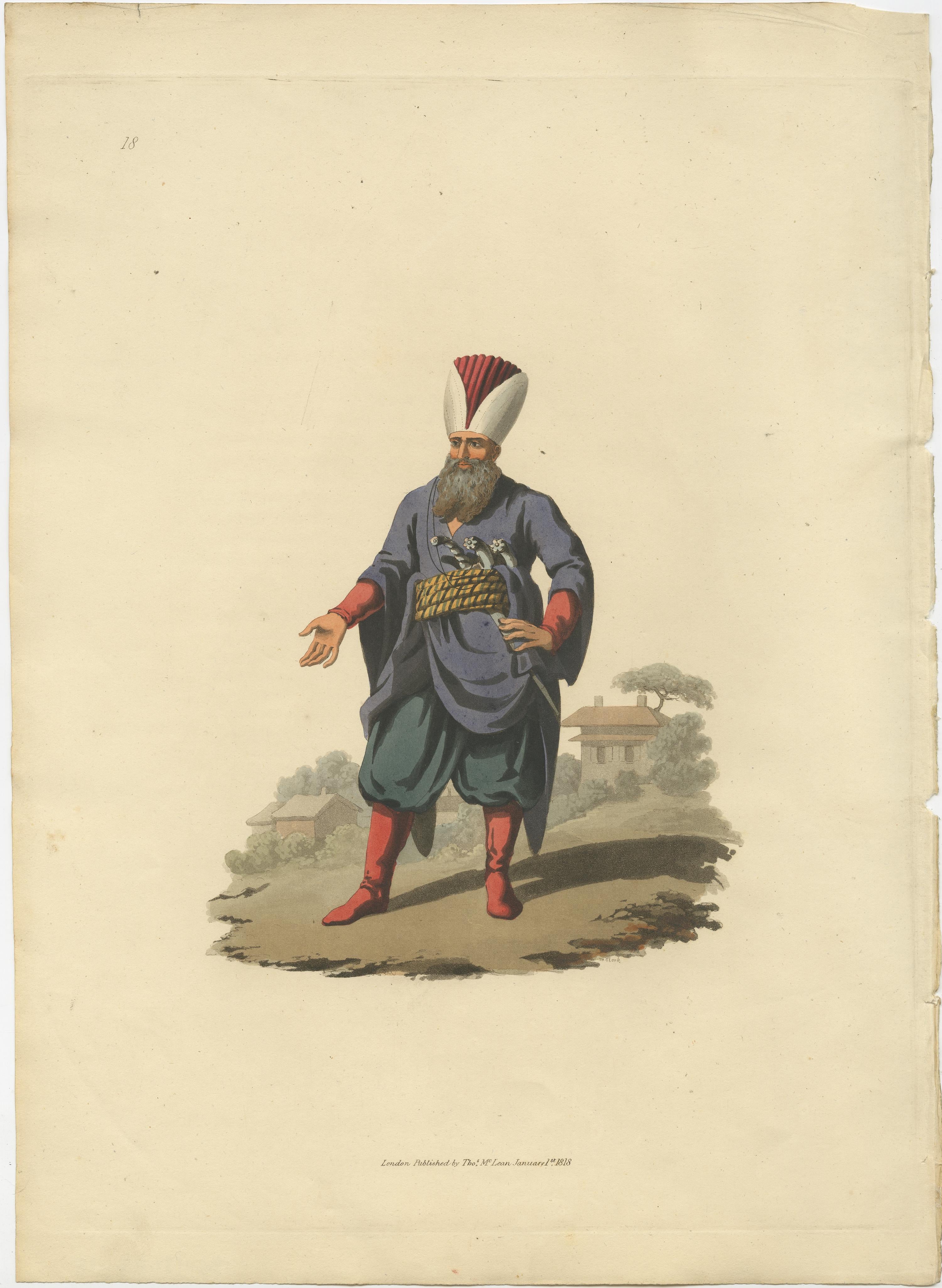 Paper Antique Print of a Police Officer from The Military Costume of Turkey , 1818 For Sale
