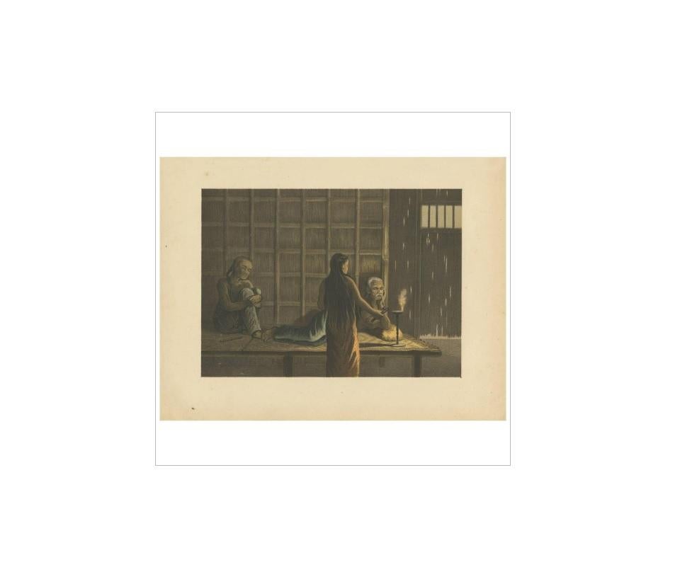 Antique Print of an opium den in Yogyakarta / Jogjakarta on Java, Indonesia. This print originates from 'Het Kamerlid van Berkestein in Nederlandsch-Indie.', (translation: van Berkestein, member of the Dutch Parliament in the Dutch East-Indies.) by