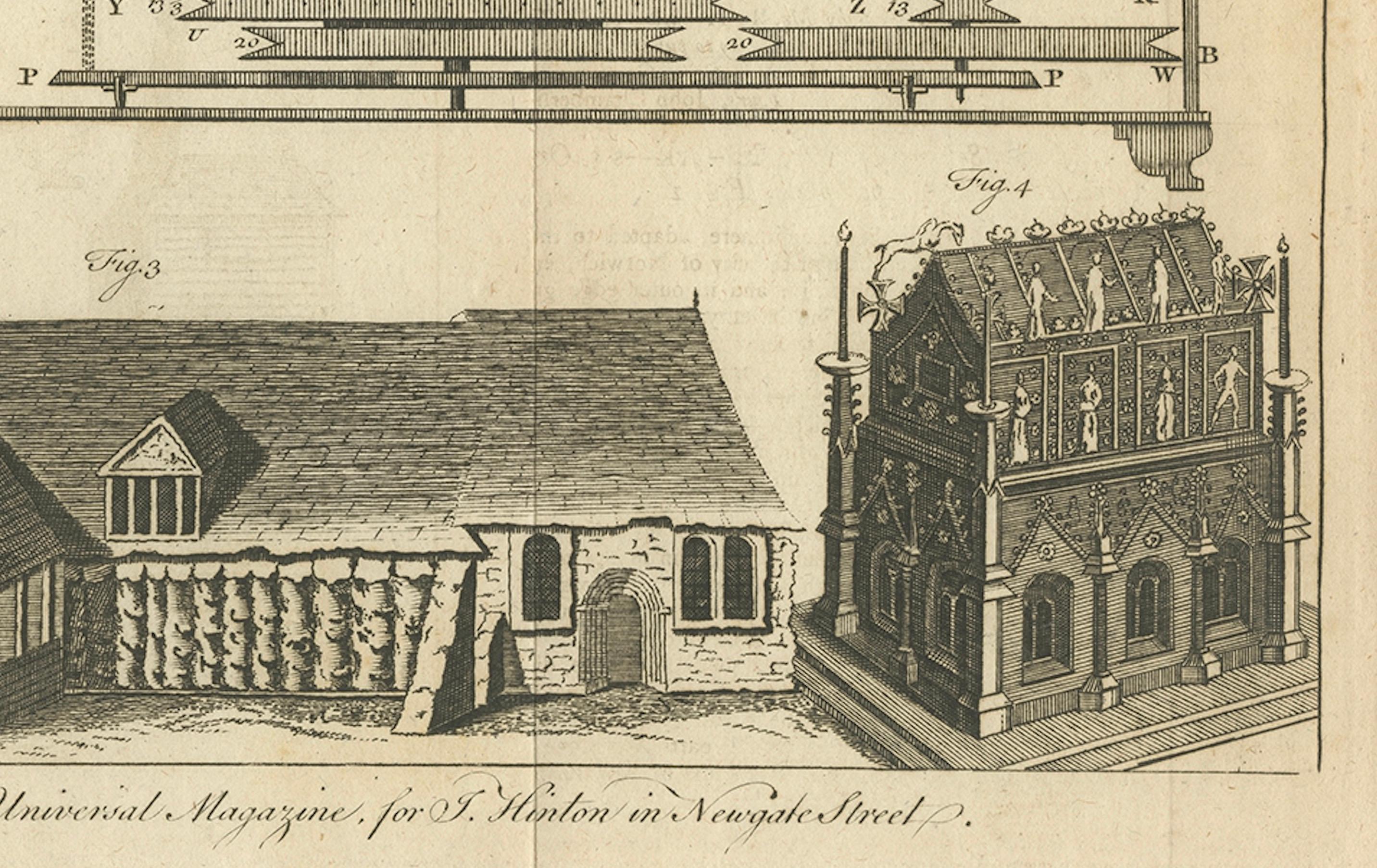 Antique Print of an Orrery and Ancient Church, 1754 For Sale 2