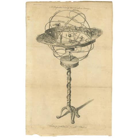 Antique Print of an Orrery by Hinton, circa 1750