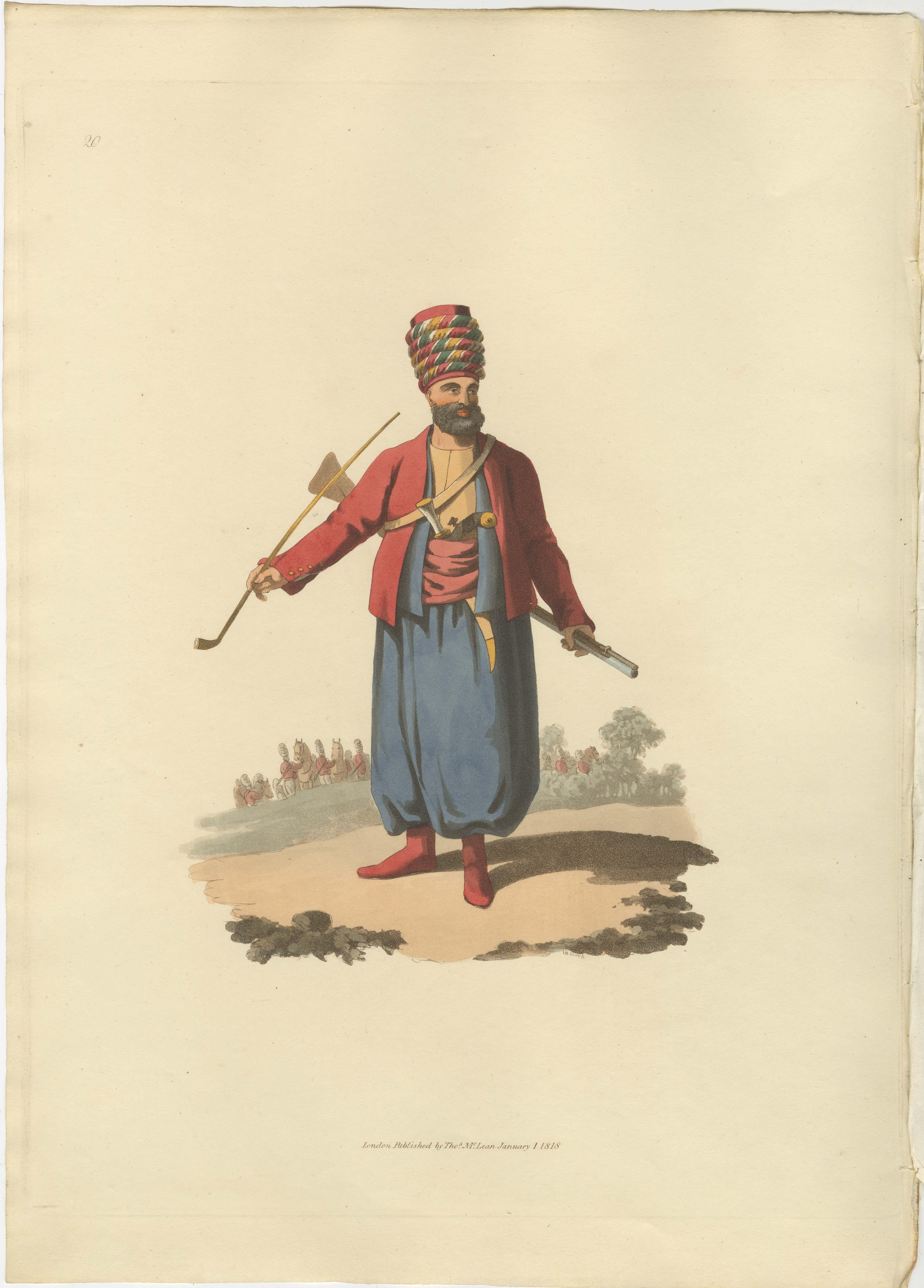 This print is from 'The Military Costume of Turkey. Illustrated by A Series of Engravings. From Drawings made on the Spot. Dedicated by Permission to His Excellency the Minister of the Ottoman Porte to his Britannic Majesty.'

London, Published by