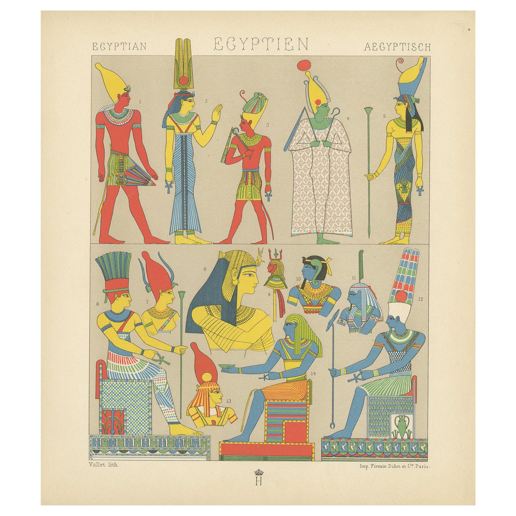 Antique Print of Ancient Egyptian Costumes by Racinet, 1888