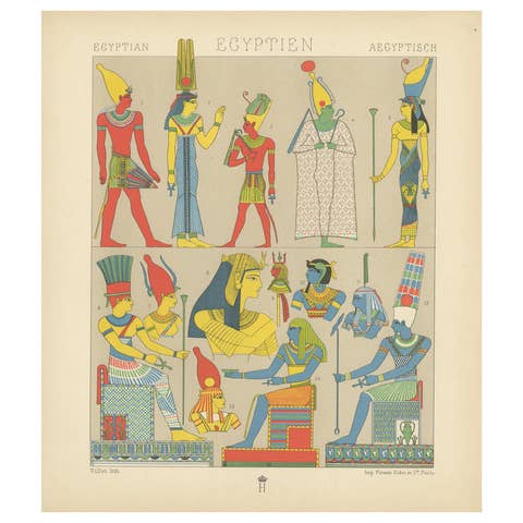 Antique Print of Ancient Egyptian Costumes by Racinet, 1888