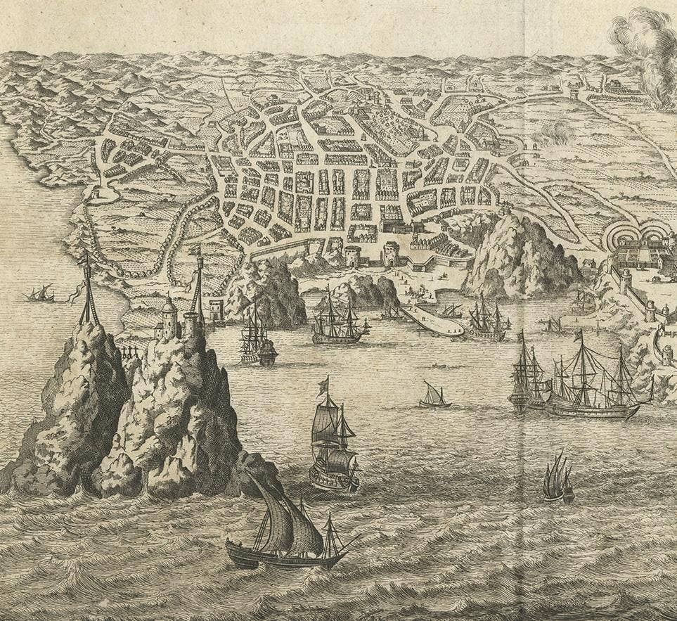 Antique Print of Angra 'Azores' by A. Montanus, 1671