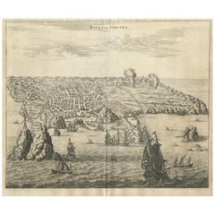 Grabado antiguo de Angra 'Azores' por A. Montanus, 1671