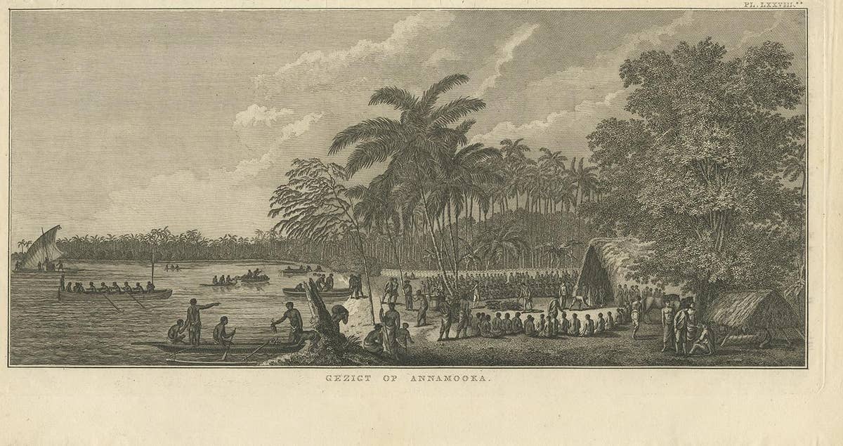 Antique Print of Annamooka, Tonga Islands, by Cook '1803'