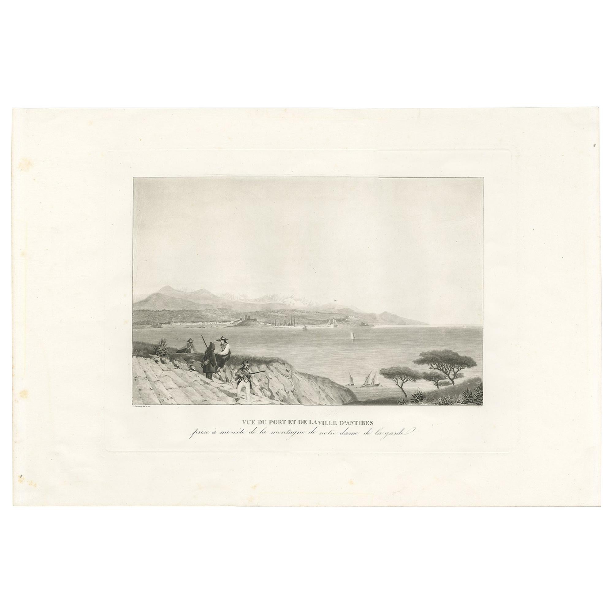 Antique Print of Antibes by Garneray, circa 1830