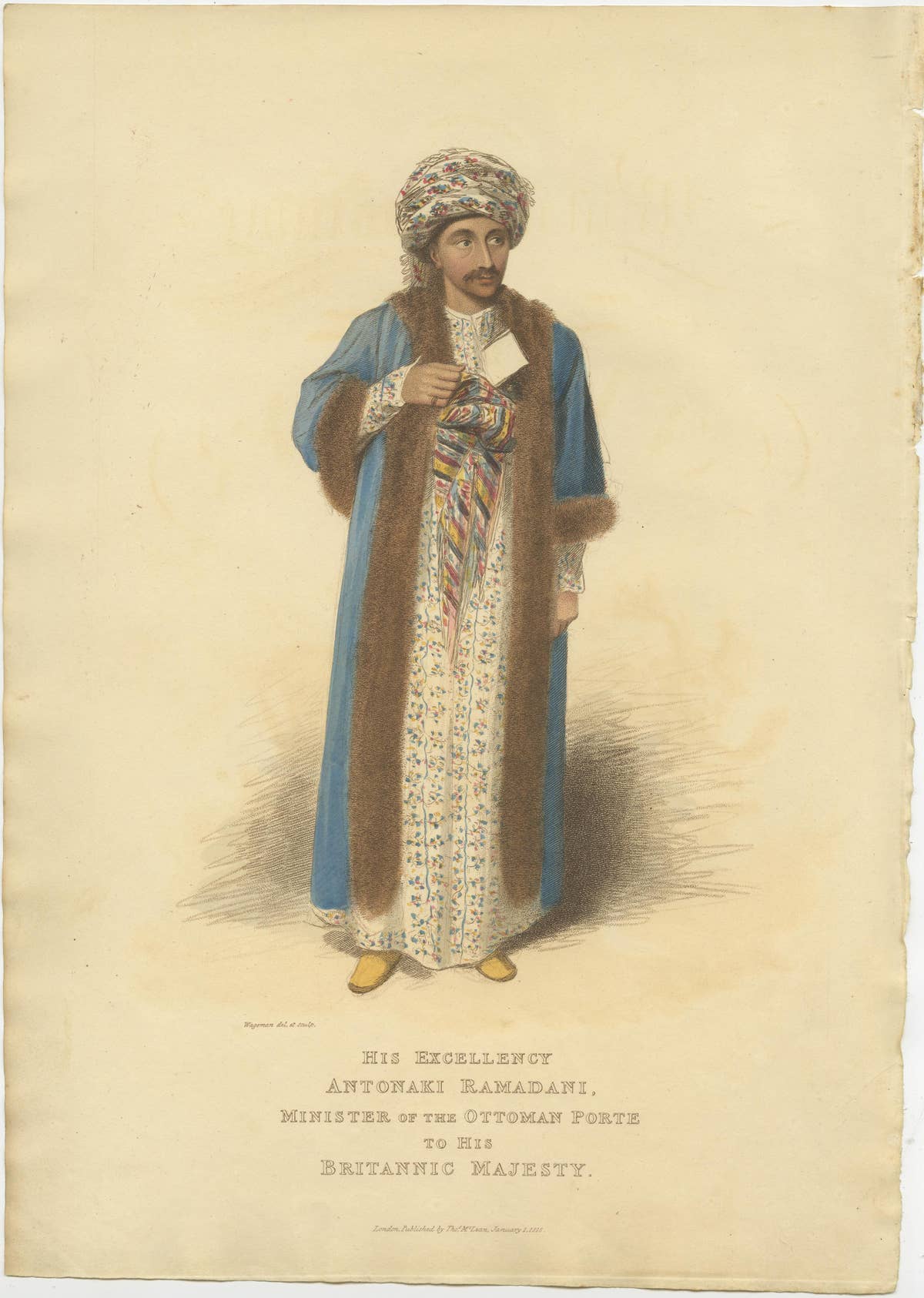 Antique Print of Antonaki Ramadani, Minister from the Ottoman Porte, 1818