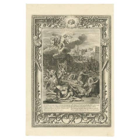 Antique Print of Apollo and Diana Killing Niobe's Children with Arrows, 1733