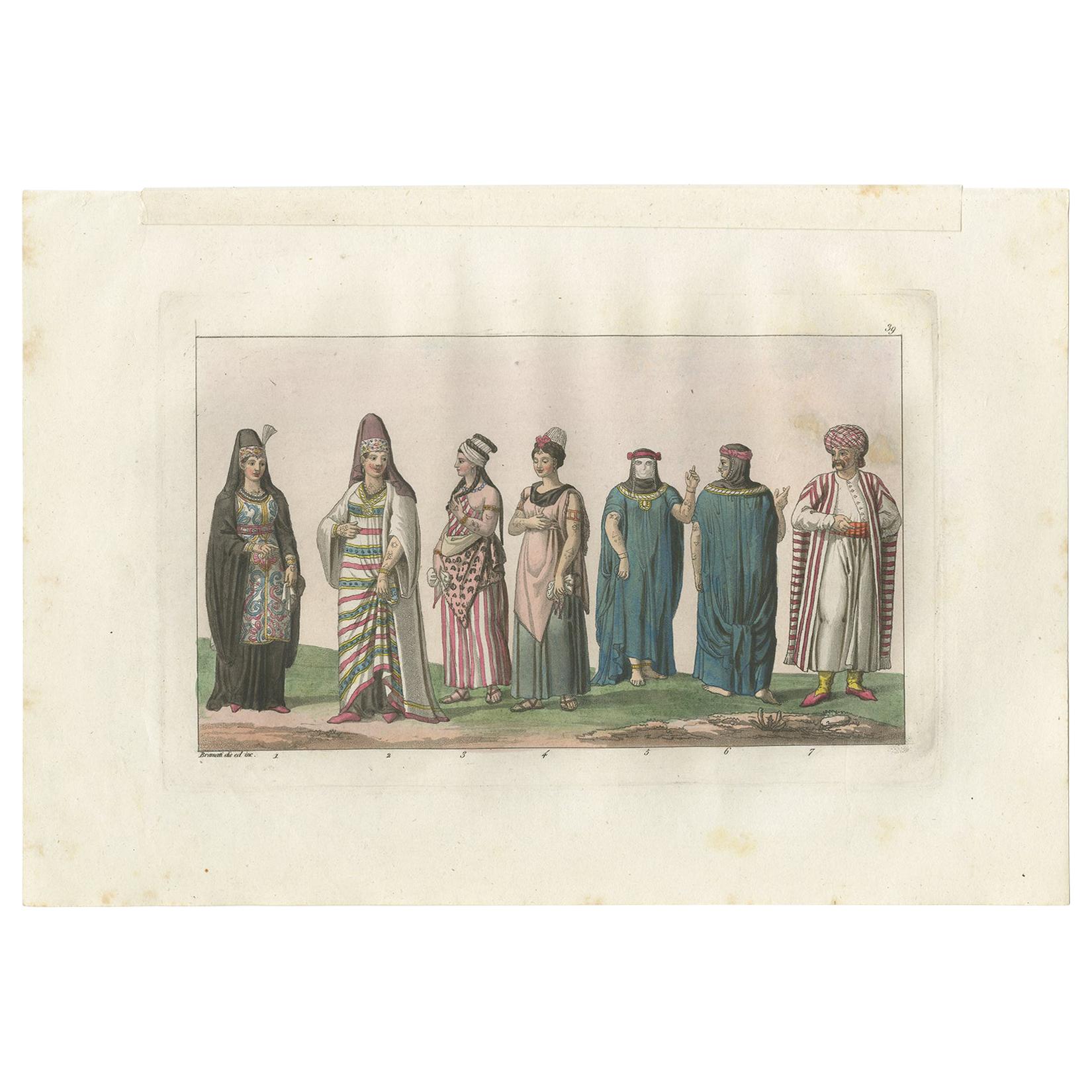 Antique Print of Arab Costumes by Ferrario, '1831'