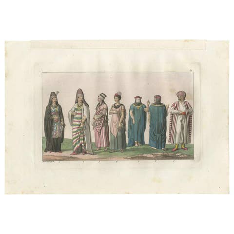 Antique Print of Arab Costumes by Ferrario, '1831'