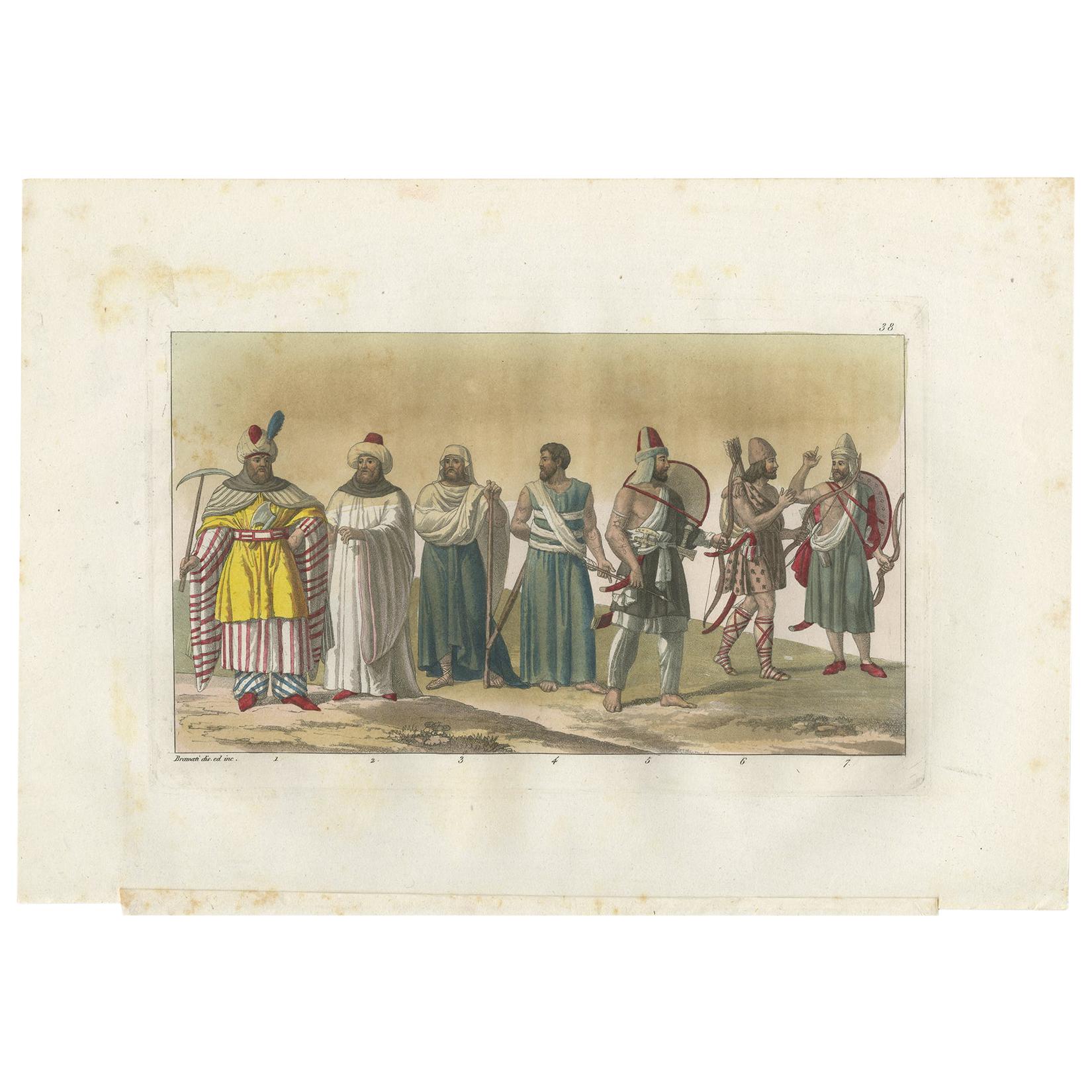 Antique Print of Arab Noblemen by Ferrario '1831'