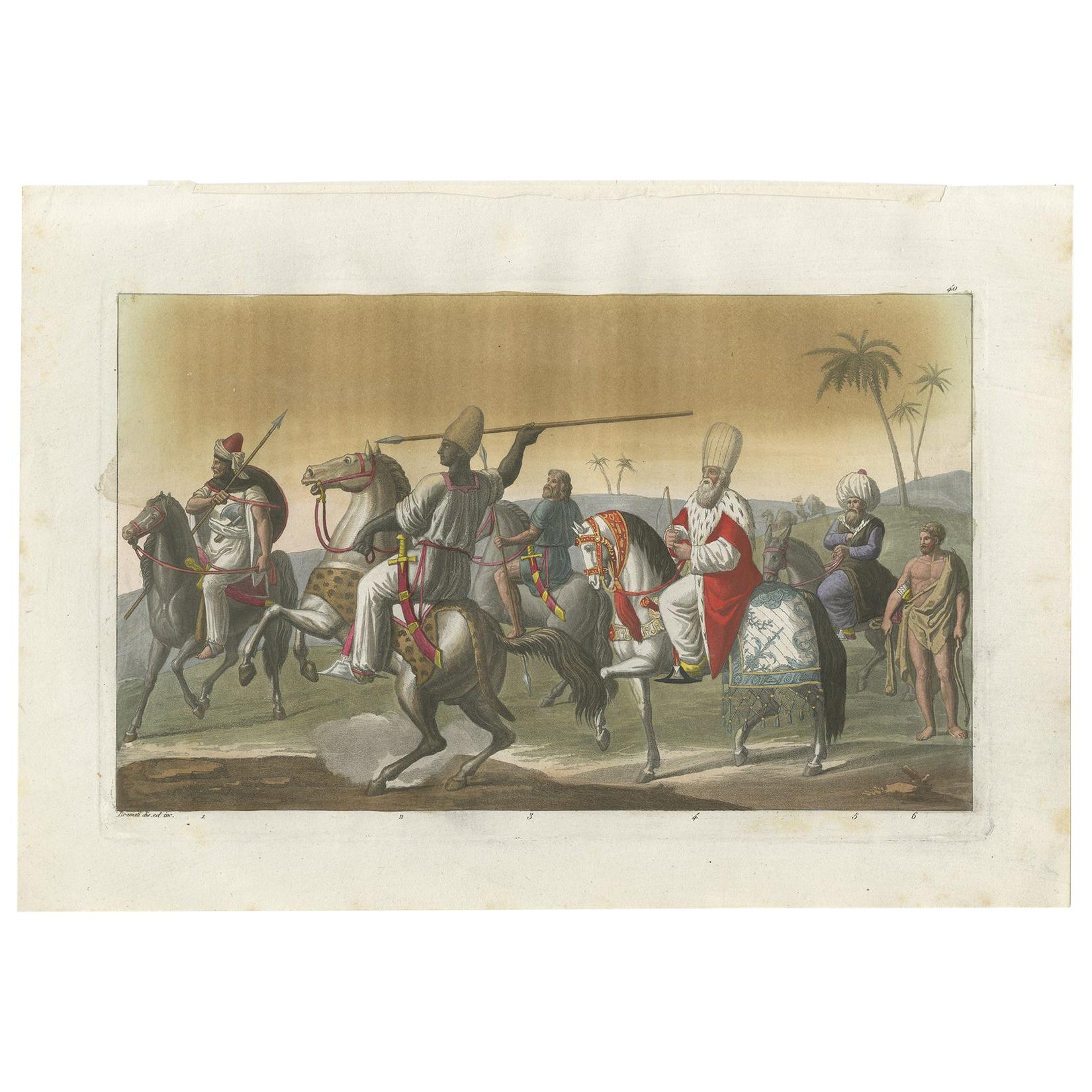Antiker antiker Druck arabischer Soldaten von Ferrario, '1831'