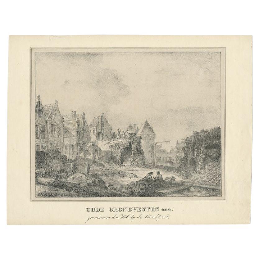 Antique Print of Archeological Findings near the Weerd Poort in Utrecht For Sale